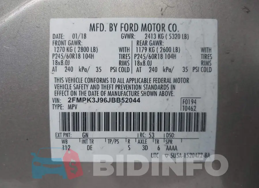 2FMPK3J96JBB52044 Photo# 9