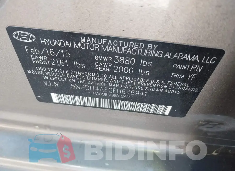 5NPDH4AE2FH646941 Photo# 9