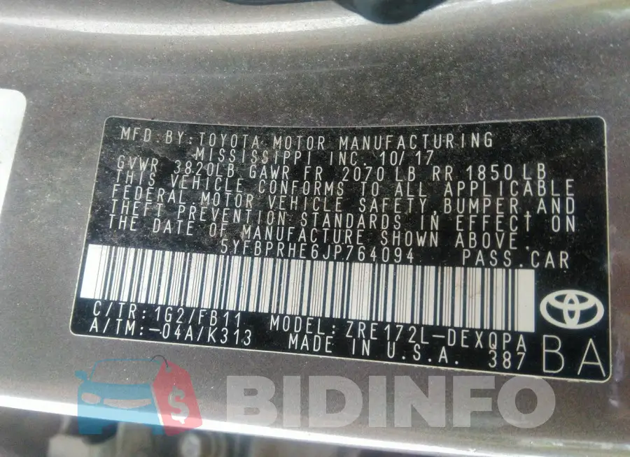 5YFBPRHE6JP764094 Photo# 9