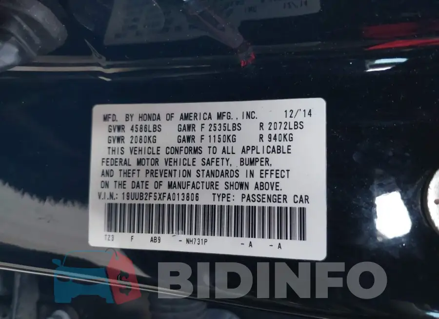 19UUB2F5XFA013806 Photo# 9