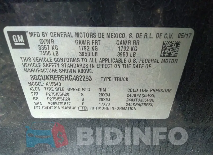 3GCUKRER5HG462293 Photo# 9