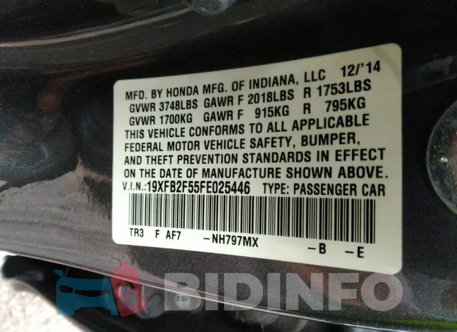 19XFB2F55FE025446 Photo# 9