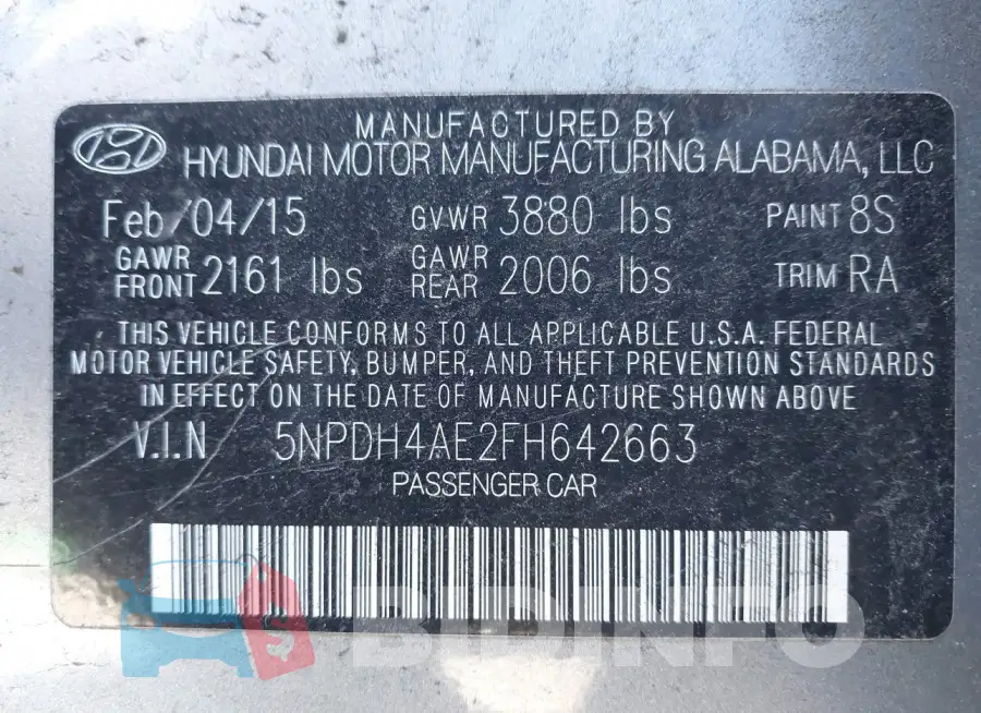 5NPDH4AE2FH642663 Photo# 9