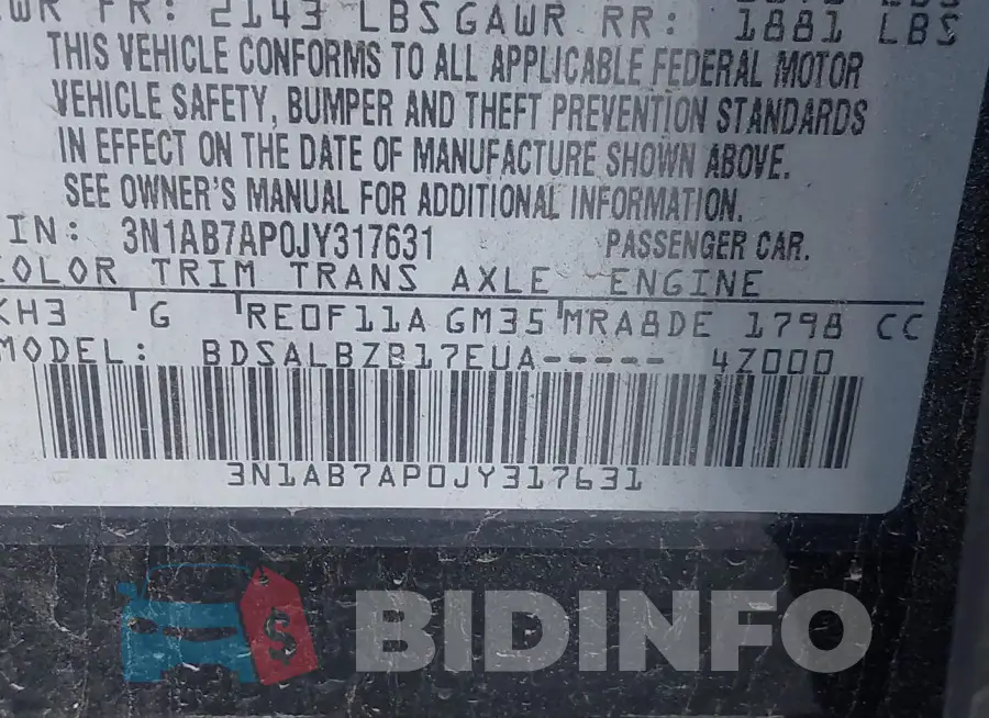 3N1AB7AP0JY317631 Photo# 9