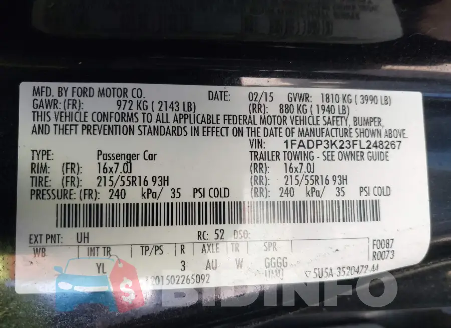 1FADP3K23FL248267 Photo# 9