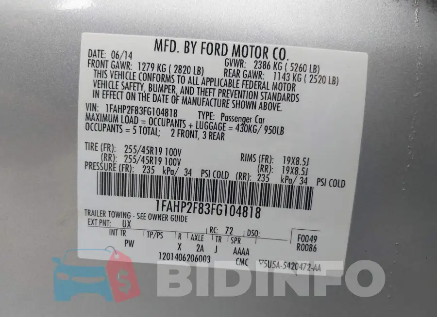 1FAHP2F83FG104818 Photo# 9