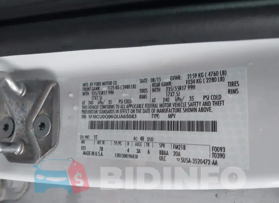 1FMCU0G96GUA65083 Photo# 9