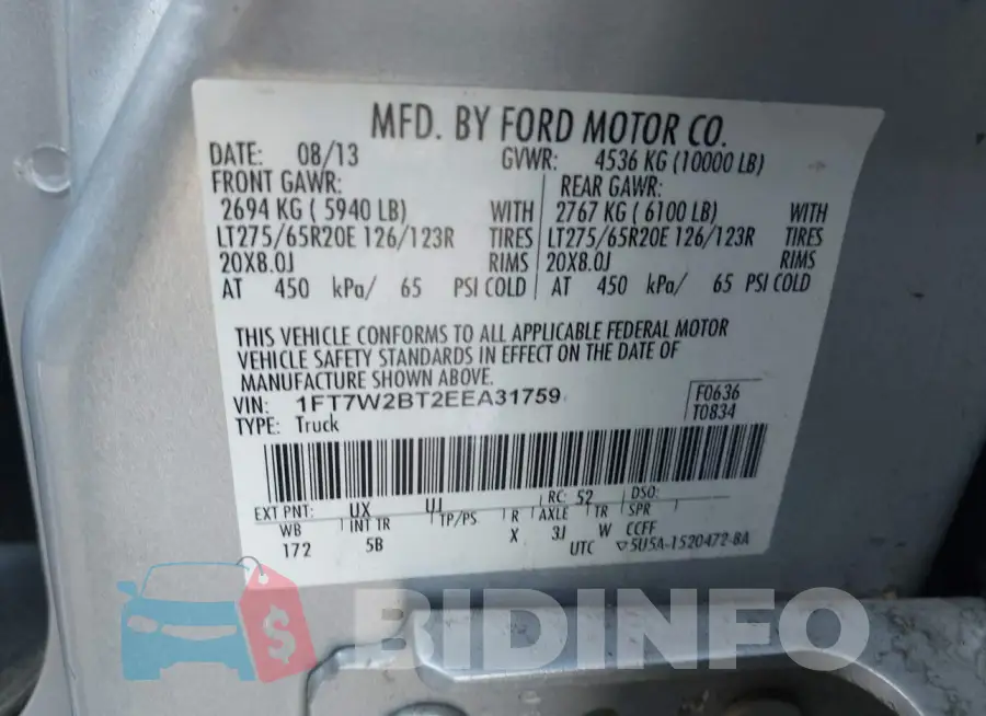 1FT7W2BT2EEA31759 Photo# 9