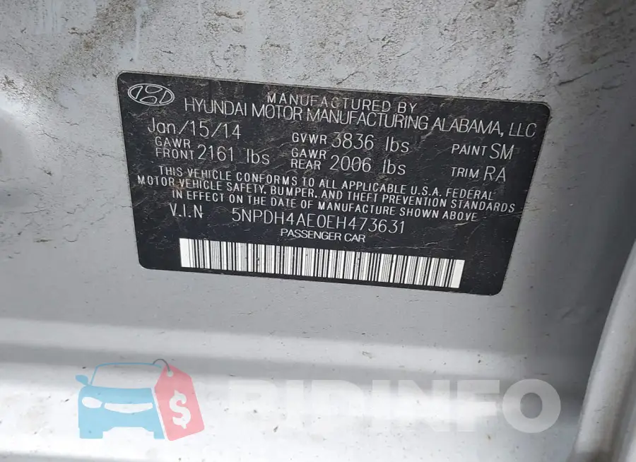 5NPDH4AE0EH473631 Photo# 9