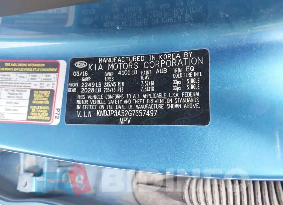 KNDJP3A52G7357497 Photo# 9