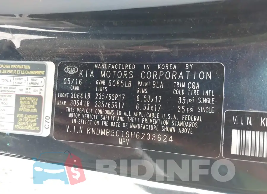 KNDMB5C19H6233624 Photo# 9