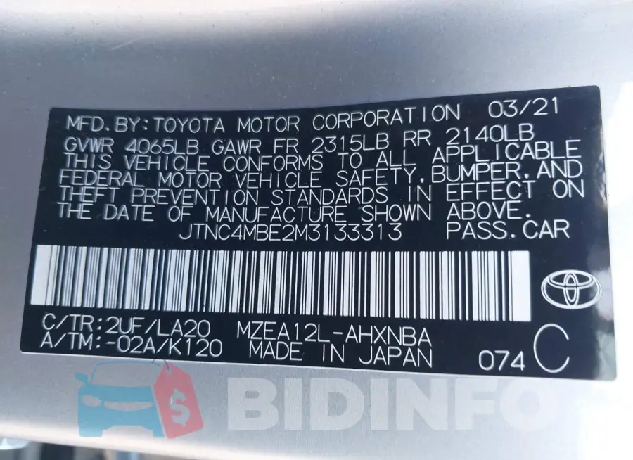 JTNC4MBE2M3133313 Photo# 9