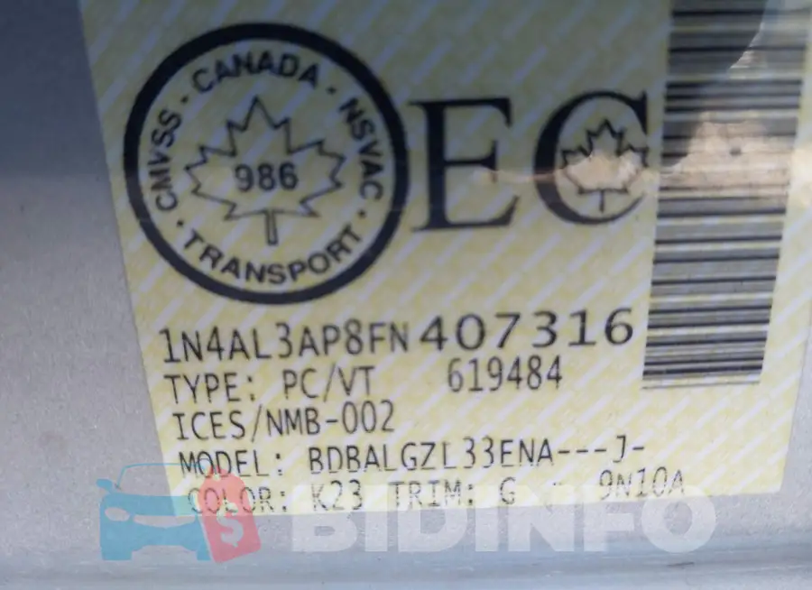 1N4AL3AP8FN407316 Photo# 9