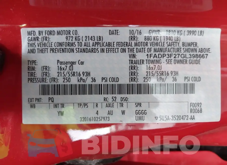 1FADP3F27GL398667 Photo# 9