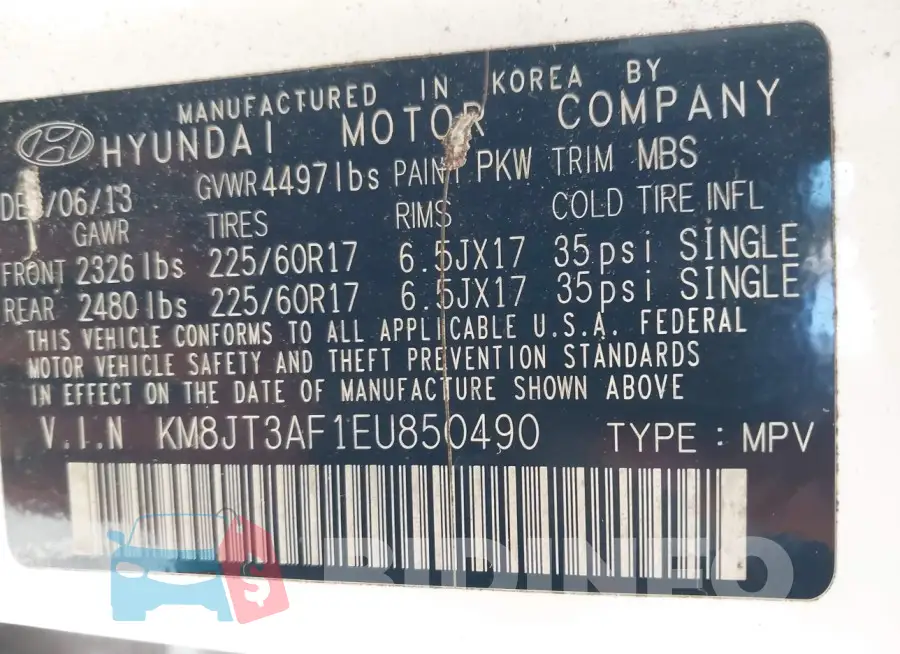 KM8JT3AF1EU850490 Photo# 9