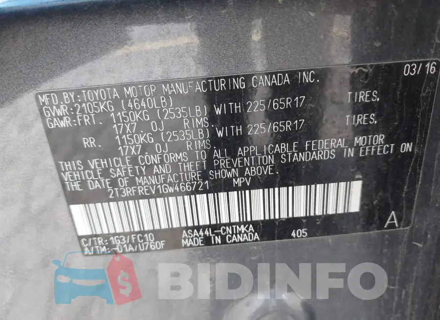 2T3RFREV1GW466721 Photo# 9