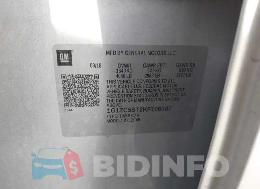 1G1ZC5ST2KF106087 Photo# 9