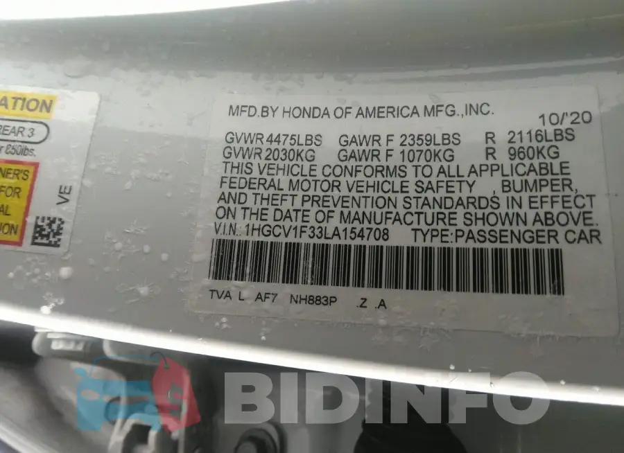 1HGCV1F33LA154708 Photo# 9
