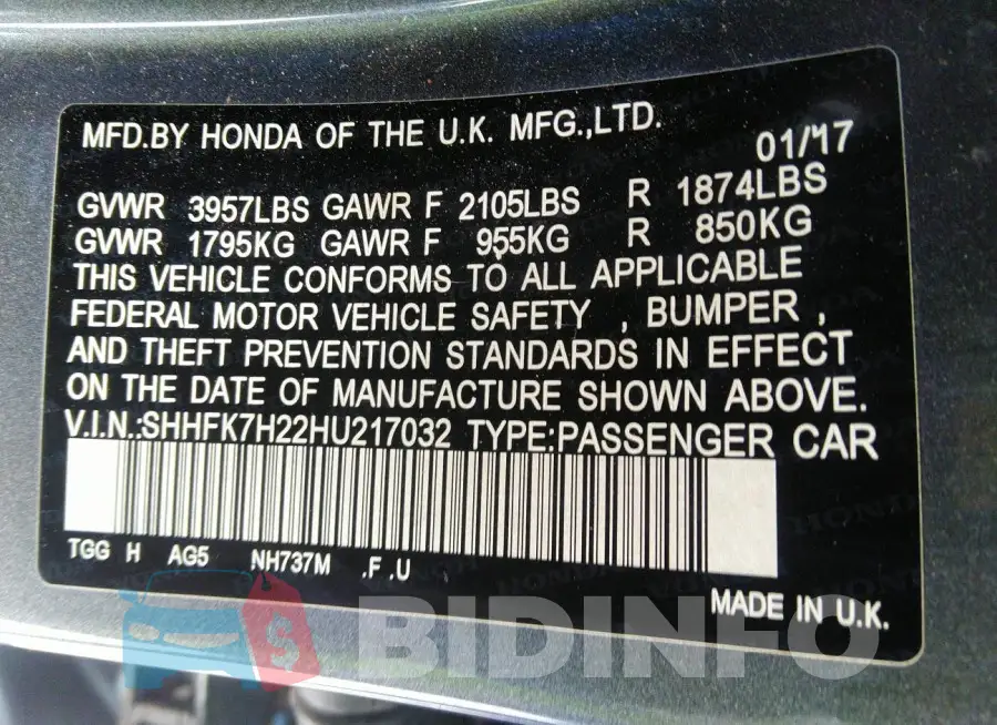 SHHFK7H22HU217032 Photo# 9
