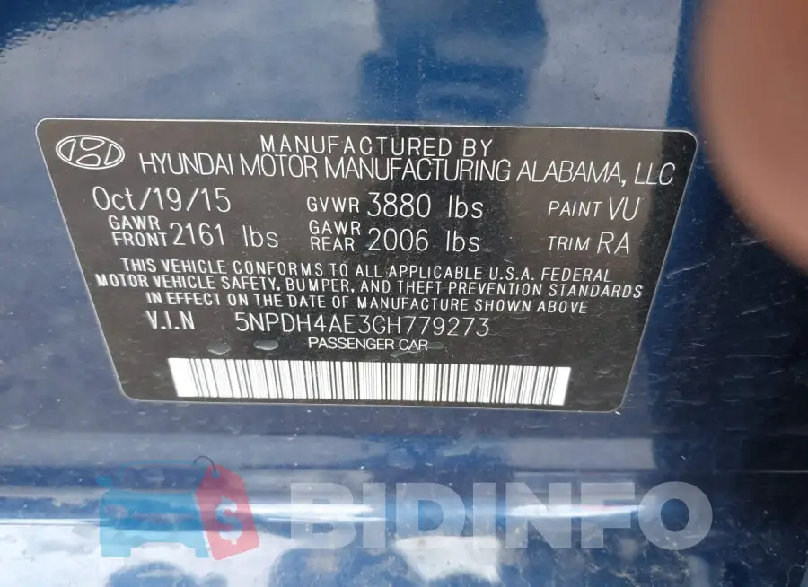 5NPDH4AE3GH779273 Photo# 9