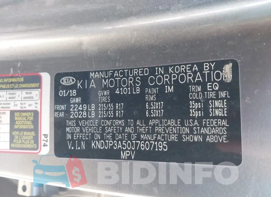 KNDJP3A50J7607195 Photo# 9