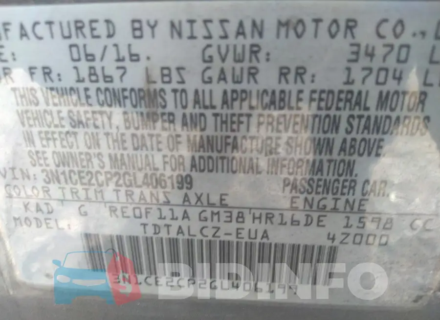 3N1CE2CP2GL406199 Photo# 9