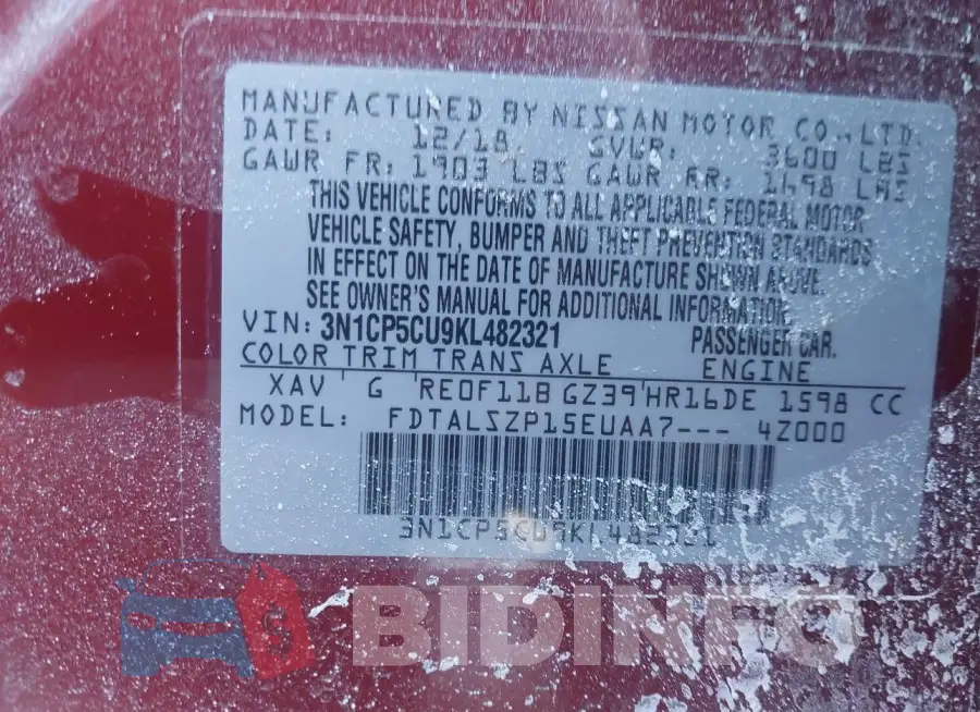 3N1CP5CU9KL482321 Photo# 9