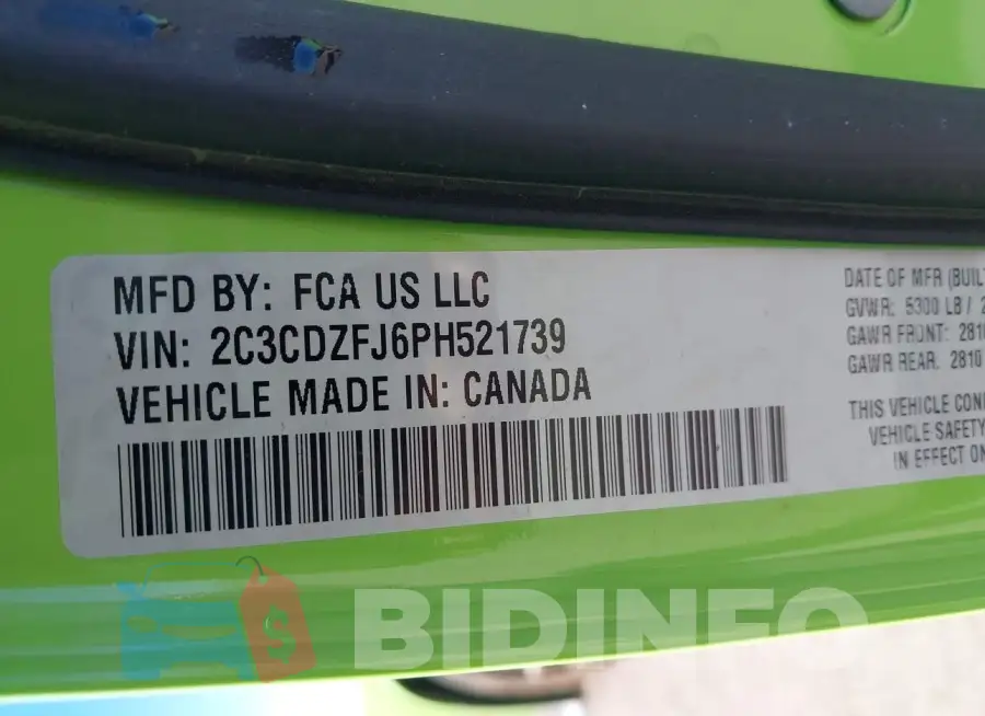 2C3CDZFJ6PH521739 Photo# 9