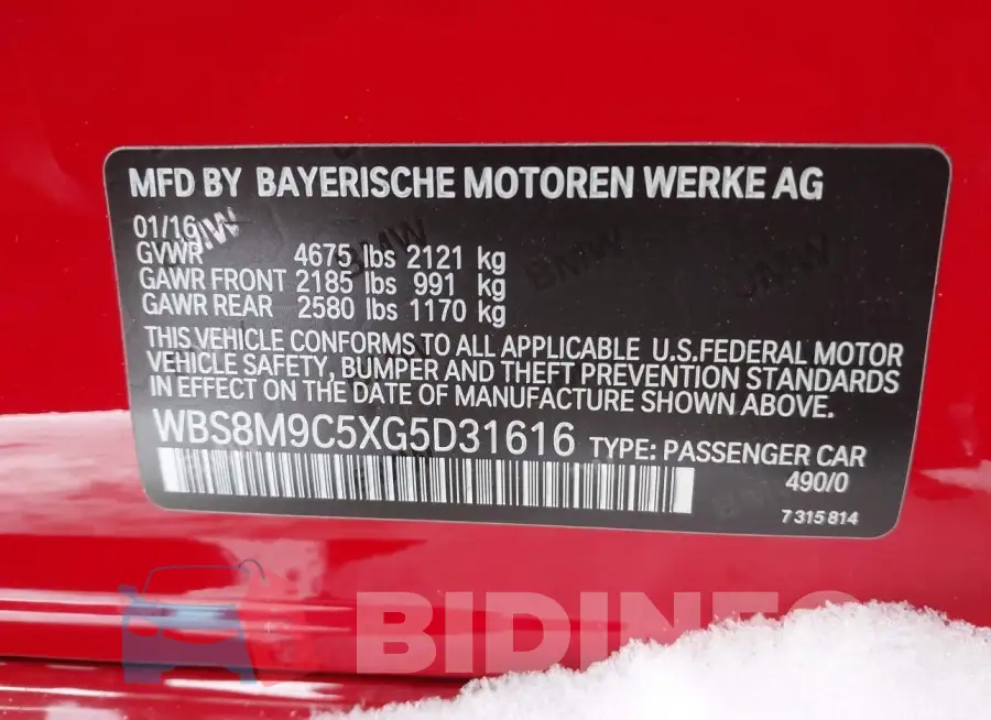 WBS8M9C5XG5D31616 Photo# 9