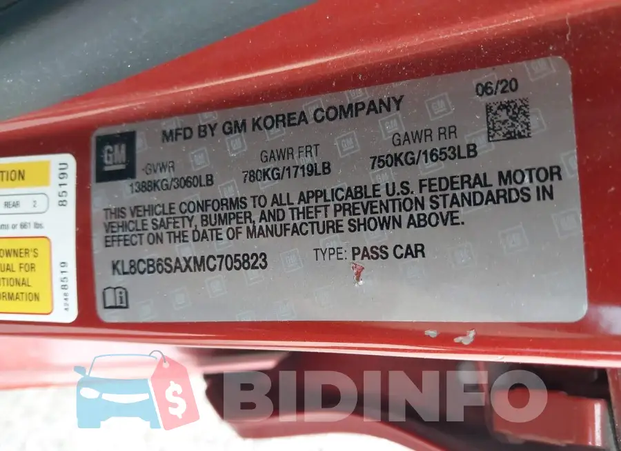 KL8CB6SAXMC705823 Photo# 9