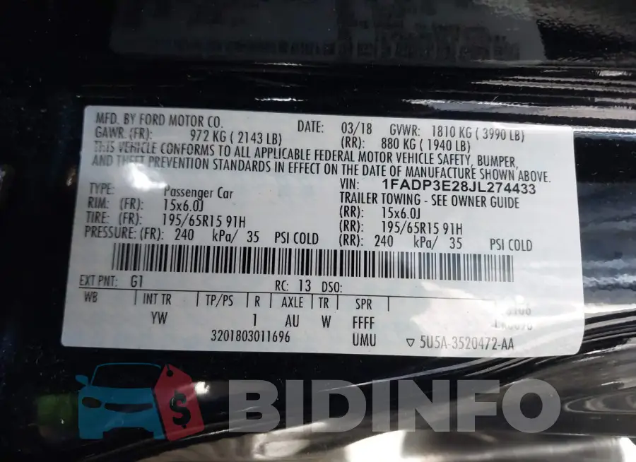 1FADP3E28JL274433 Photo# 9