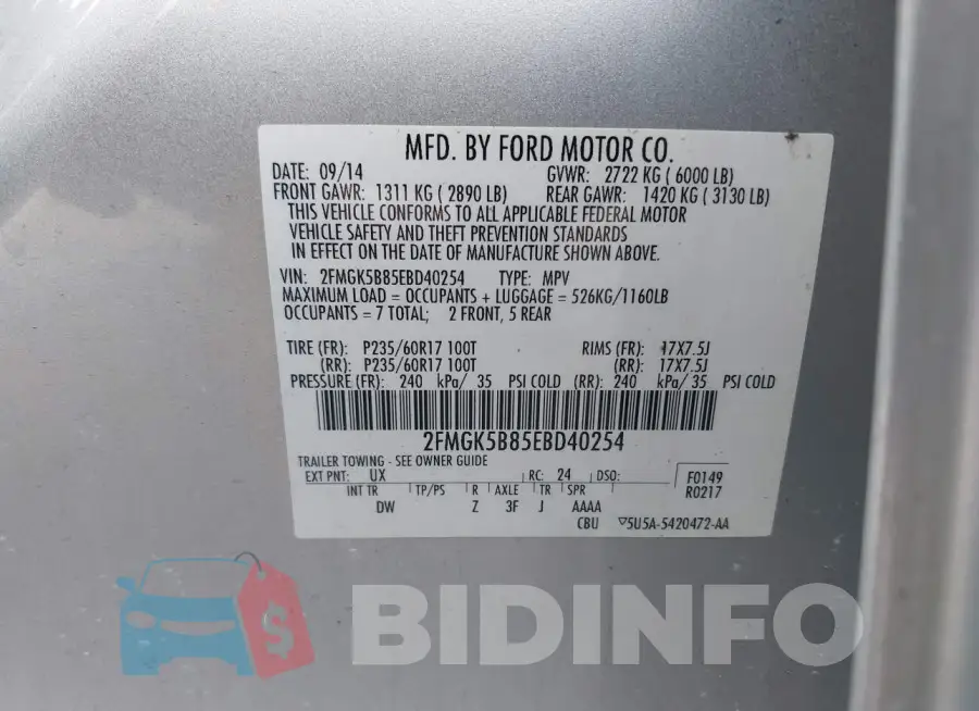 2FMGK5B85EBD40254 Photo# 9