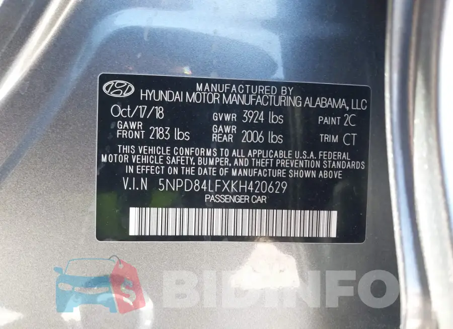 5NPD84LFXKH420629 Photo# 9
