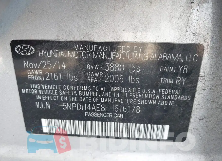 5NPDH4AE8FH616178 Photo# 9