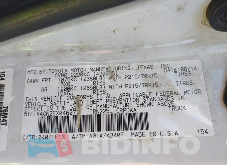 5TFTX4CN2EX046077 Photo# 9