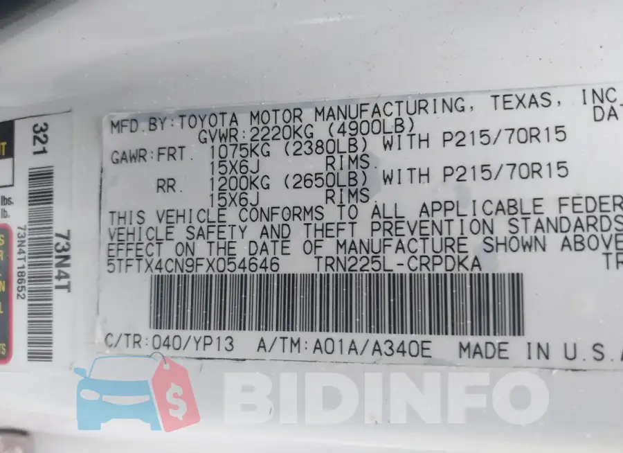 5TFTX4CN9FX054646 Photo# 9