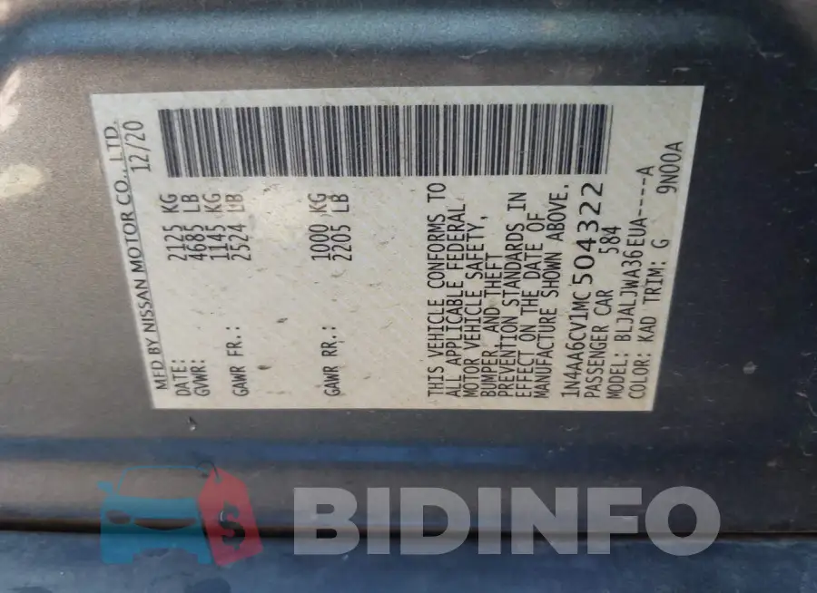1N4AA6CV1MC504322 Photo# 9