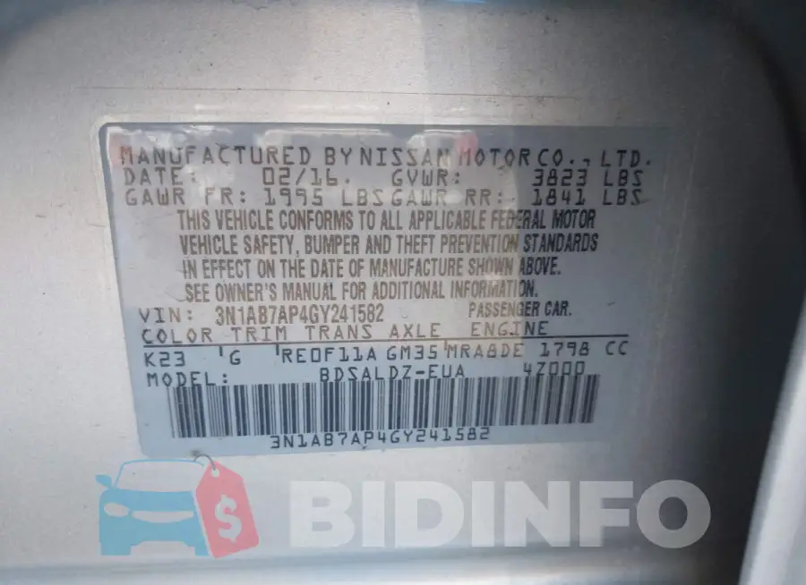 3N1AB7AP4GY241582 Photo# 9