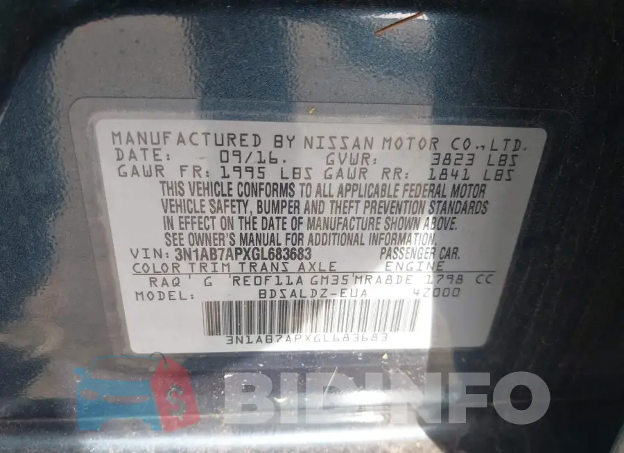 3N1AB7APXGL683683 Photo# 9