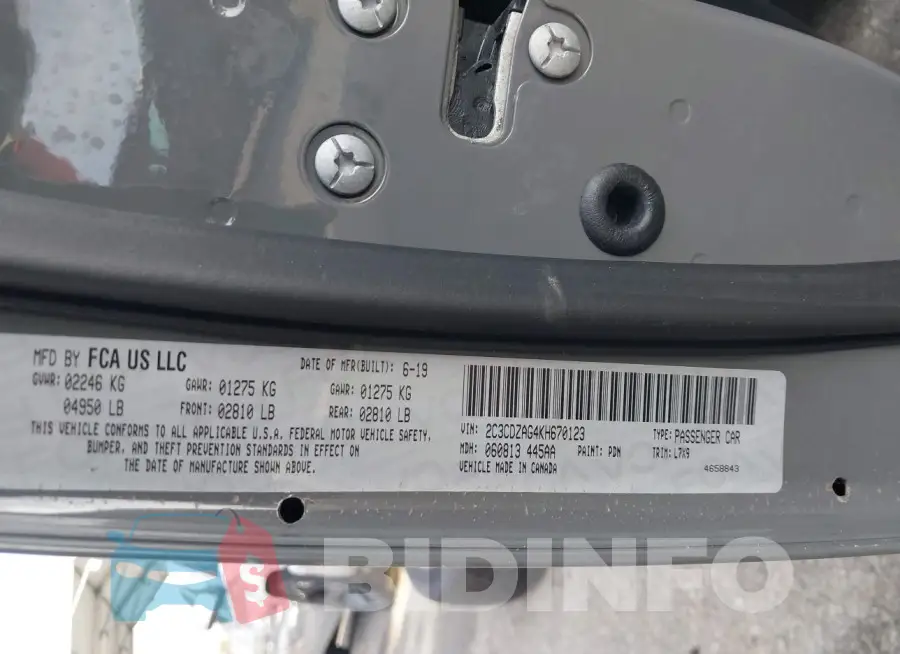 2C3CDZAG4KH670123 Photo# 9