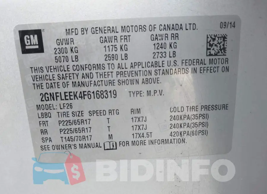 2GNFLEEK4F6168319 Photo# 9