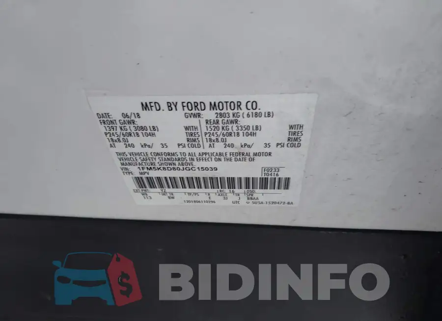 1FM5K8D80JGC15039 Photo# 9