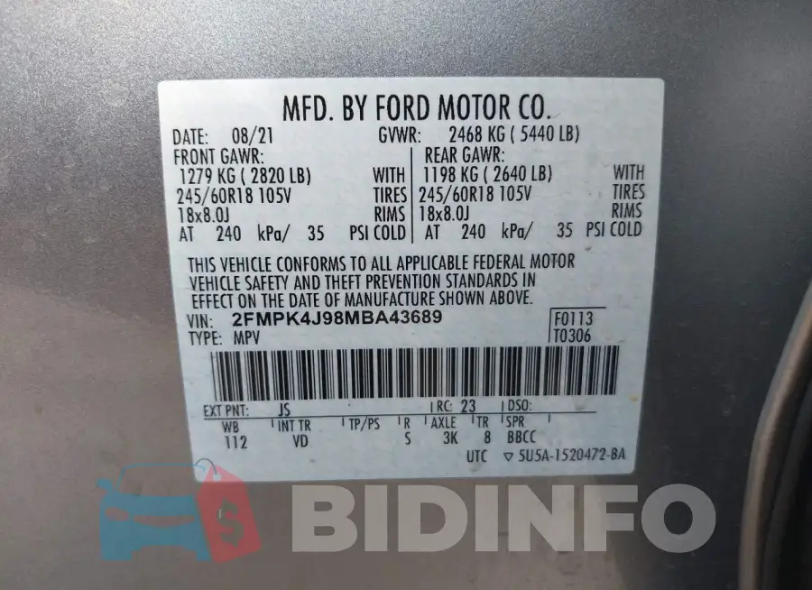 2FMPK4J98MBA43689 Photo# 9