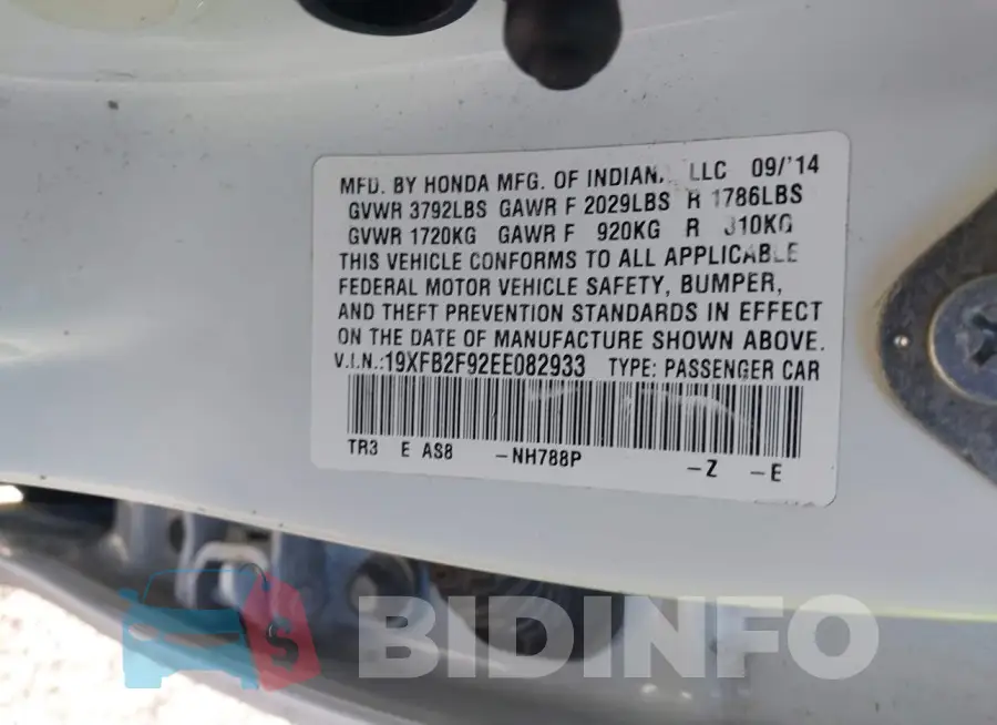 19XFB2F92EE082933 Photo# 9