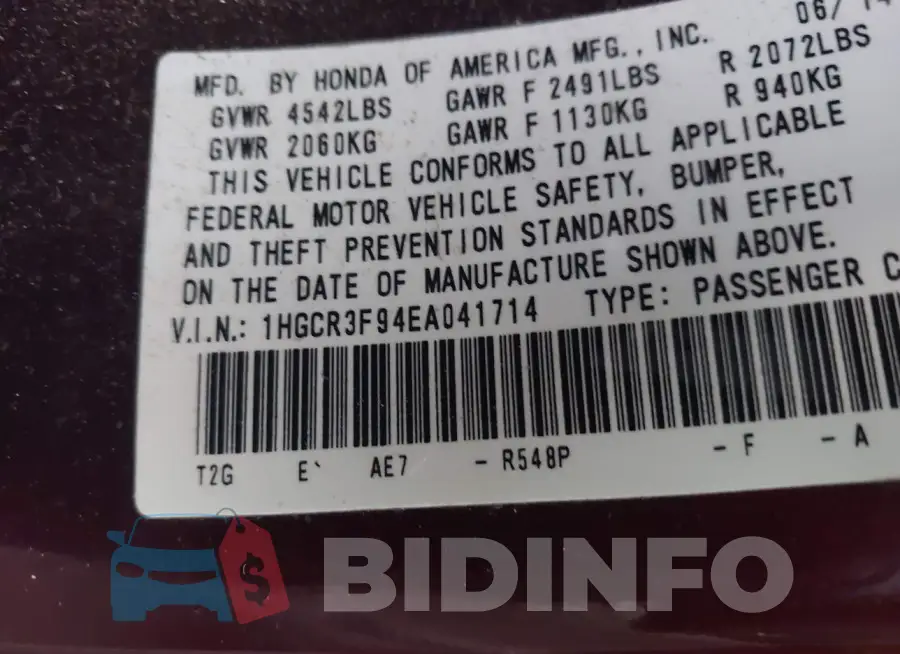 1HGCR3F94EA041714 Photo# 9