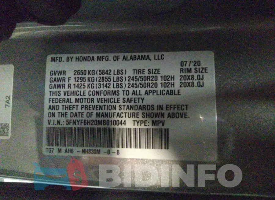 5FNYF6H20MB010044 Photo# 9