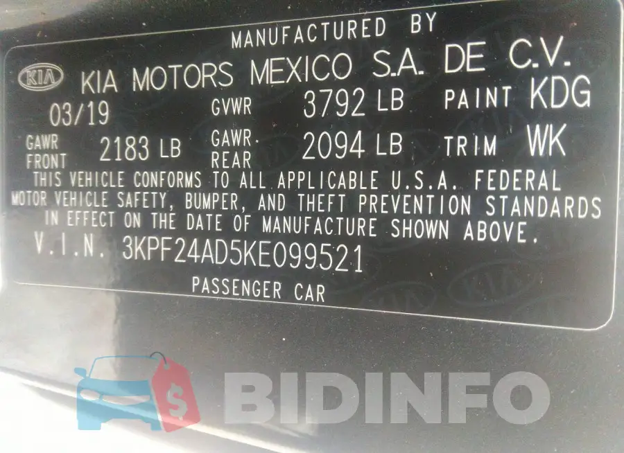 3KPF24AD5KE099521 Photo# 9