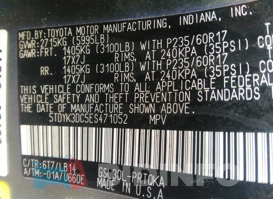 5TDYK3DC5ES471052 Photo# 9
