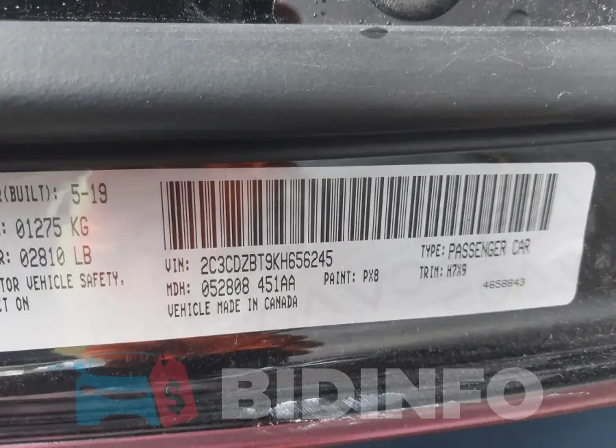 2C3CDZBT9KH656245 Photo# 9