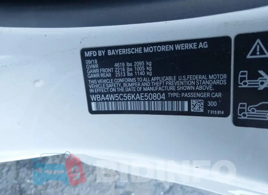 WBA4W5C56KAE50804 Photo# 9